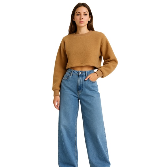Sunday Best Sweaters - Aritzia Sunday Best Lupa Sweater Camel Small Teddy Fleece Cropped College Style